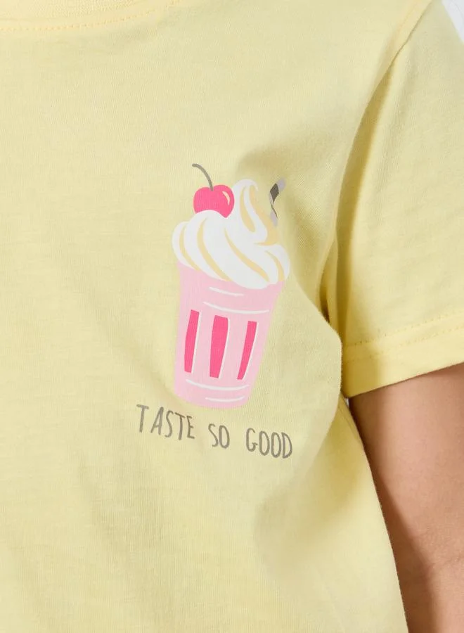 Styli Girls Yellow Graphic Print T-Shirt